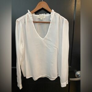Cloth & Stone White Ruffled V-Neck Blouse